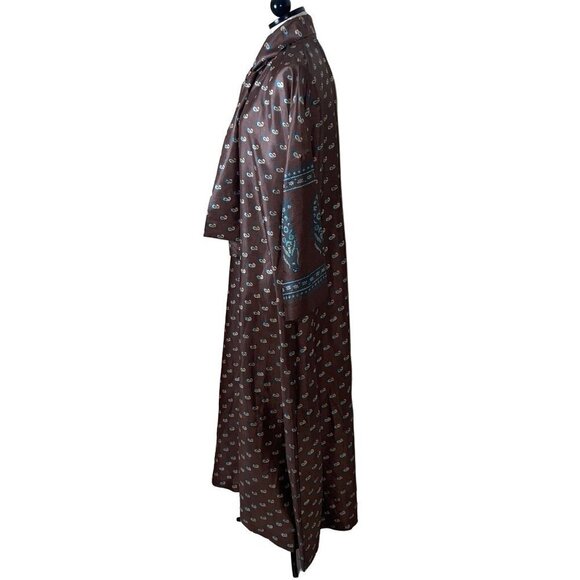 Vintage Womens Maxi Dress Size Large Brown Custom Made Silk Paisley Neck Tie - Picture 5 of 16